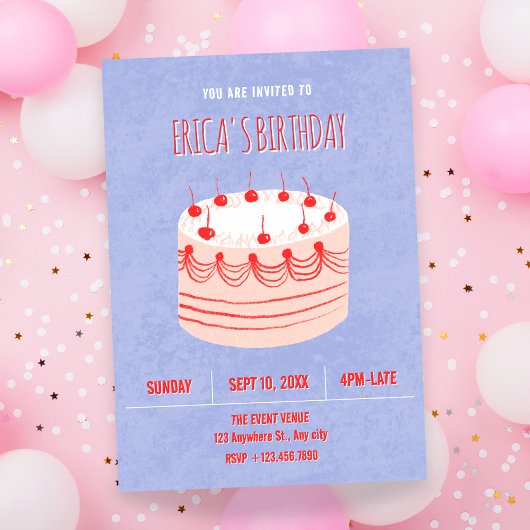 Invitation Gâteau d'anniversaire avec une écriture mignonne