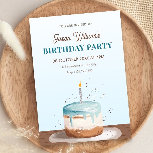 Invitation Gâteau d'anniversaire bleu