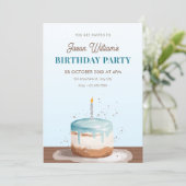 Invitation Gâteau d'anniversaire bleu (Debout devant)