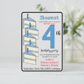 Invitation Gâteau d'anniversaire bleu 4e fête d'anniversaire  (Debout devant)