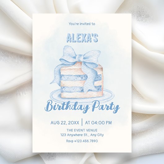 Invitation Gâteau d'anniversaire bleu mignon