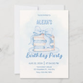 Invitation Gâteau d'anniversaire bleu mignon (Devant)