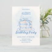 Invitation Gâteau d'anniversaire bleu mignon (Debout devant)