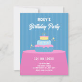 Invitation Gâteau d'anniversaire bleu rose (Devant)