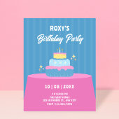 Invitation Gâteau d'anniversaire bleu rose