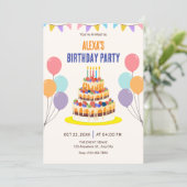 Invitation Gâteau d'anniversaire coloré (Debout devant)