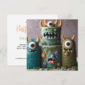 INVITATION GATEAU D'ANNIVERSAIRE COMIQUE ET ÉTRANGE MONSTRE (Devant / Derrière)
