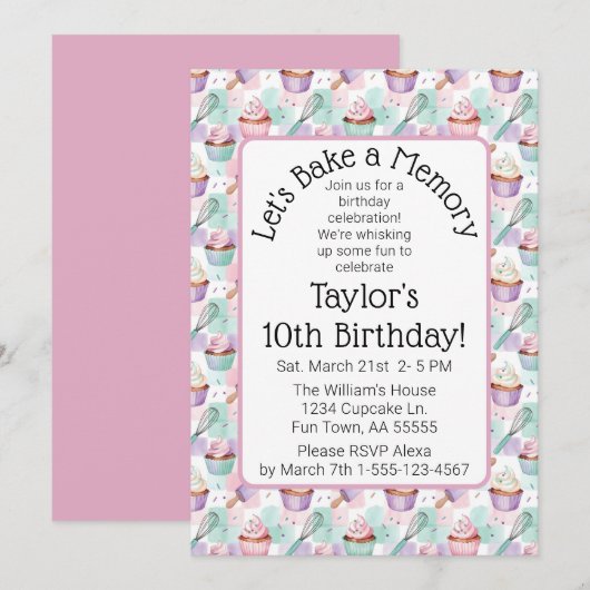 Invitation Gâteau d'anniversaire Cupcake Aquarelle Faisons un (Devant / Derrière)