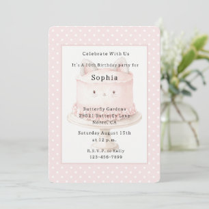 Invitation Gâteau d'anniversaire de chaton rose mignon