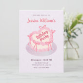 Invitation Gâteau d'anniversaire de coeur rose violet (Debout devant)