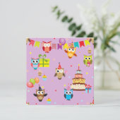 Invitation gâteau d'anniversaire de hibou mignon (Debout devant)