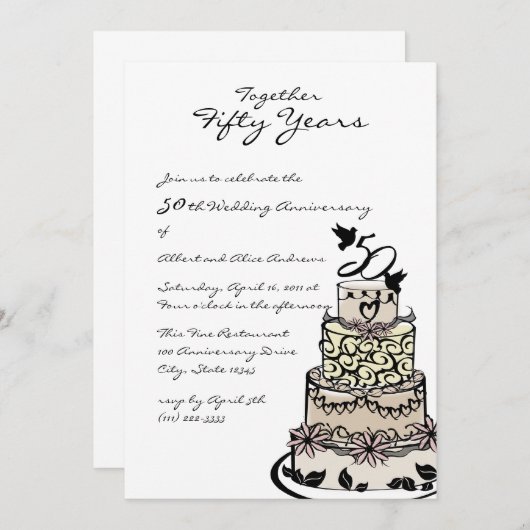 Invitation Gâteau d'anniversaire de mariage (Devant / Derrière)