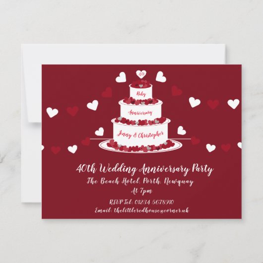 Invitation gâteau d'anniversaire de mariage rubis 40 ans (Dos)
