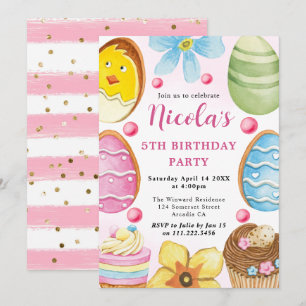 Invitation Gâteau d'anniversaire de Pâques à l'aquarelle 5e a