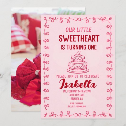 Invitation Gâteau d'anniversaire de Saint-Valentin Little Swe (Devant / Derrière)