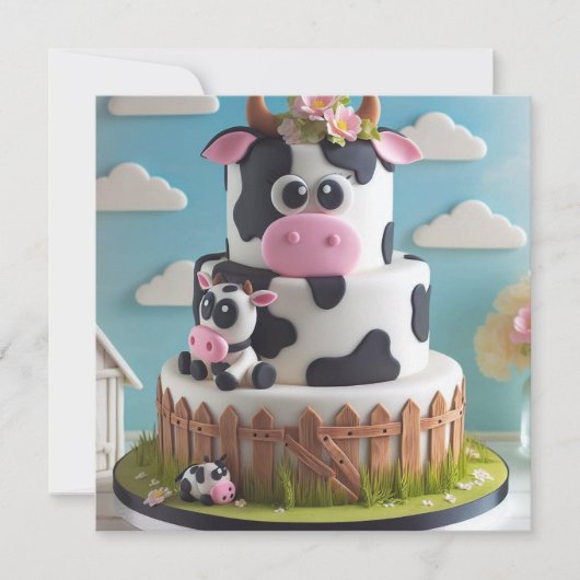 INVITATION GÂTEAU D'ANNIVERSAIRE DE VACHE COMIQUE (Devant)