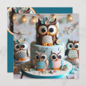INVITATION GÂTEAU D'ANNIVERSAIRE DÉCORÉ À THÈME OWL (Devant / Derrière)