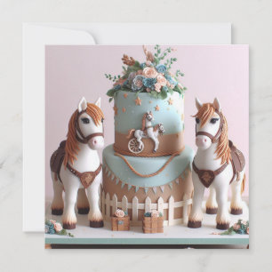 Invitation GÂTEAU D'ANNIVERSAIRE DÉCORÉ DE PONeys POUR ENFANT