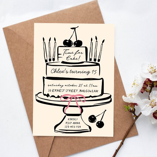 Invitation Gâteau d'anniversaire dessiné à la main Funky Part