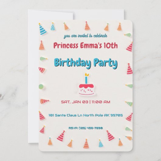 Invitation Gâteau d'anniversaire et Casquettes (Devant)
