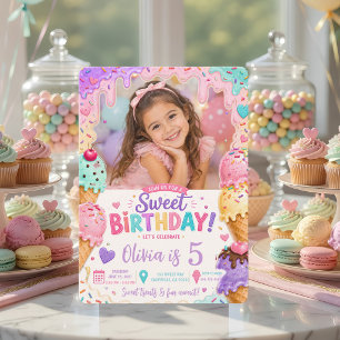 Invitation Gâteau d'anniversaire glace Photo Pastel