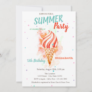 Invitation Gâteau d'anniversaire Glaces Étoiles Aquarelle