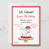 Invitation Gâteau d'anniversaire Ladybug aquarelle (Devant)