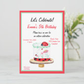 Invitation Gâteau d'anniversaire Ladybug aquarelle (Debout devant)