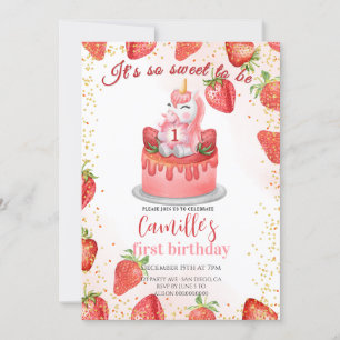 Invitation Gâteau d'anniversaire licorne fraise fête