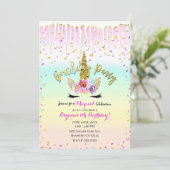 Invitation Gâteau d'anniversaire Licorne Pastel Arc-en-ciel G (Debout devant)