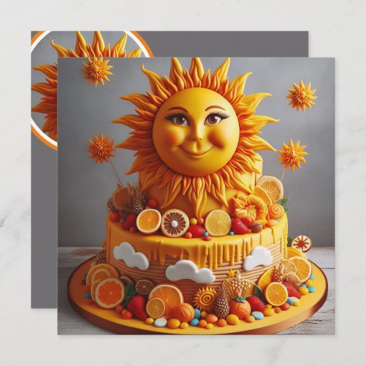 INVITATION GÂTEAU D'ANNIVERSAIRE LUMINEUX ET SOLEIL (Devant / Derrière)