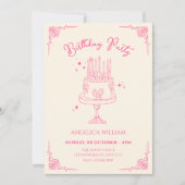 Invitation Gâteau d'anniversaire mignon rose  (Devant)