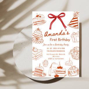 Invitation Gâteau d'anniversaire Minimaliste en Ligne d'Art p