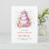 Invitation Gâteau d'anniversaire pastel anniversaire (Debout devant)