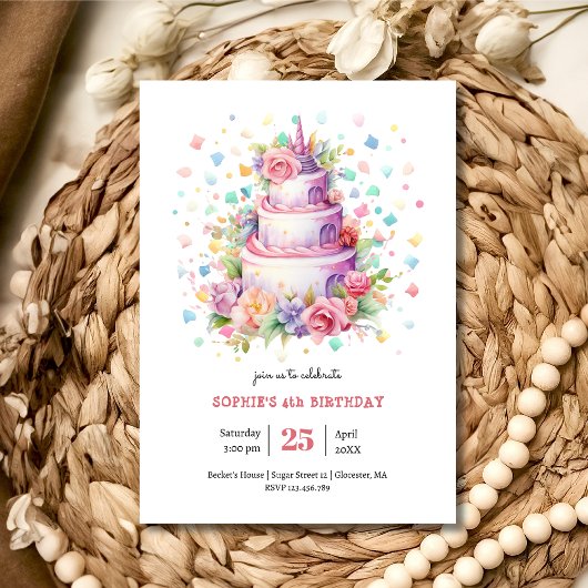 Invitation Gâteau d'anniversaire pastel anniversaire