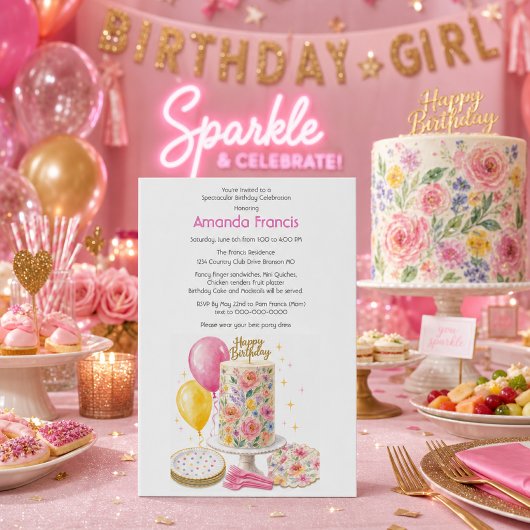 Invitation Gâteau d'anniversaire pour adolescente Fête 