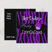 Invitation Gâteau d'anniversaire rayure violette (Devant / Derrière)