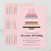 Invitation Gâteau d'anniversaire Rétro Féminin Rose Fantaisis (Devant / Derrière)