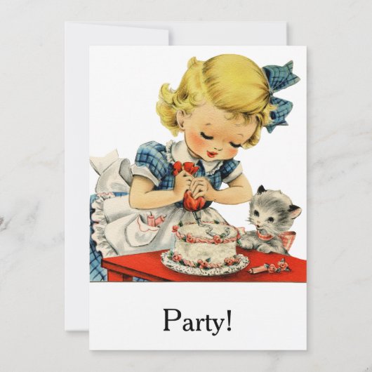 Invitation Gâteau d'anniversaire rétro pour fille - Chat - De (Dos)