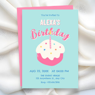 Invitation Gâteau d'anniversaire rose bleu