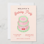 Invitation Gâteau d'anniversaire rose pastel (Devant)