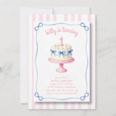 Invitation Gâteau d'anniversaire ruban à rayures roses Coquet (Devant)