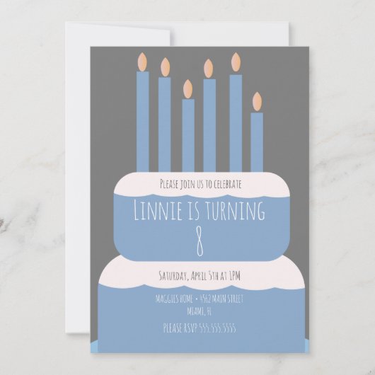 Invitation Gâteau d'anniversaire simple avec bougies de fête (Devant)