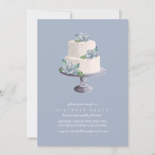 Invitation Gâteau d'anniversaire succulent pourpre 2 (Devant)