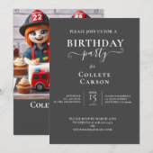 INVITATION GÂTEAU D'ANNIVERSAIRE THÉMATIQUE POMPIER POUR FILL (Devant / Derrière)