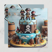 INVITATION GÂTEAU D'ANNIVERSAIRE THÉMATIQUE TROIS PIRATES AMU (Devant / Derrière)