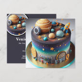 INVITATION GÂTEAU D'ANNIVERSAIRE THÈME SYSTÈME SOLAIRE (Devant / Derrière)