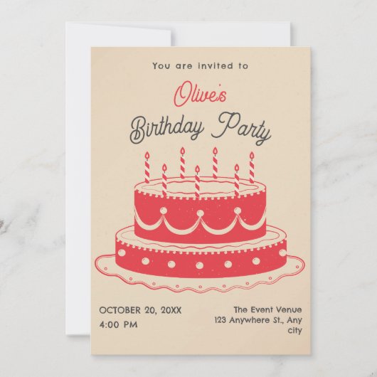 Invitation Gâteau d'anniversaire vintage (Devant)