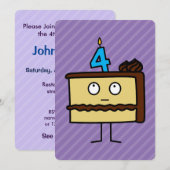 Invitation Gâteau de 4e anniversaire avec bougies (Devant / Derrière)