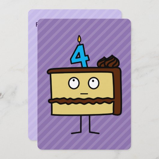 Invitation Gâteau de 4e anniversaire avec bougies (Devant / Derrière)